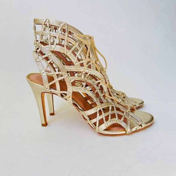 Joie Leah lace up Cage heels in gold, Size 39.5 - Picture 1 of 10